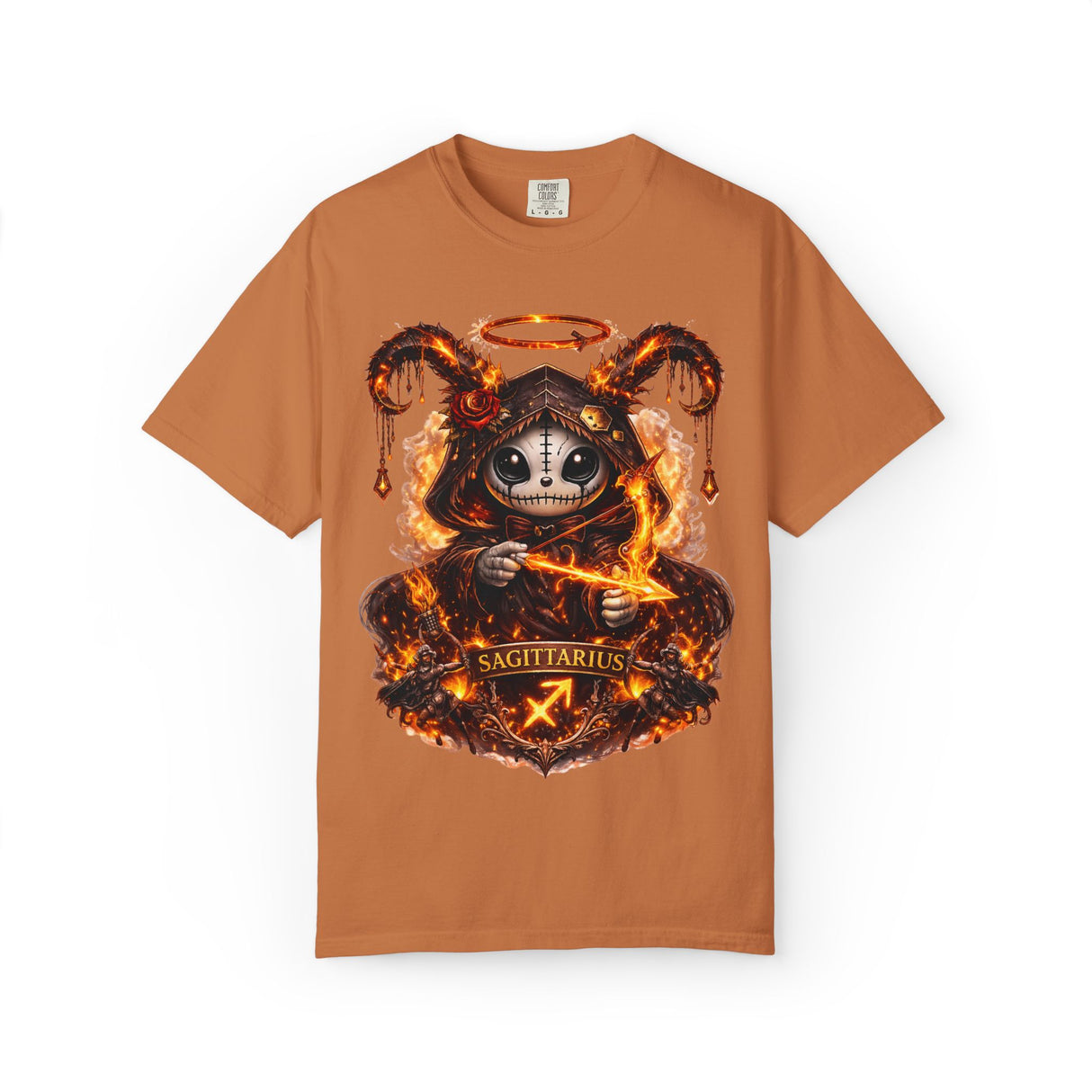 Fiery Sagittarius Skull Archer T-shirt | Zodiac Archer Graphic Tee