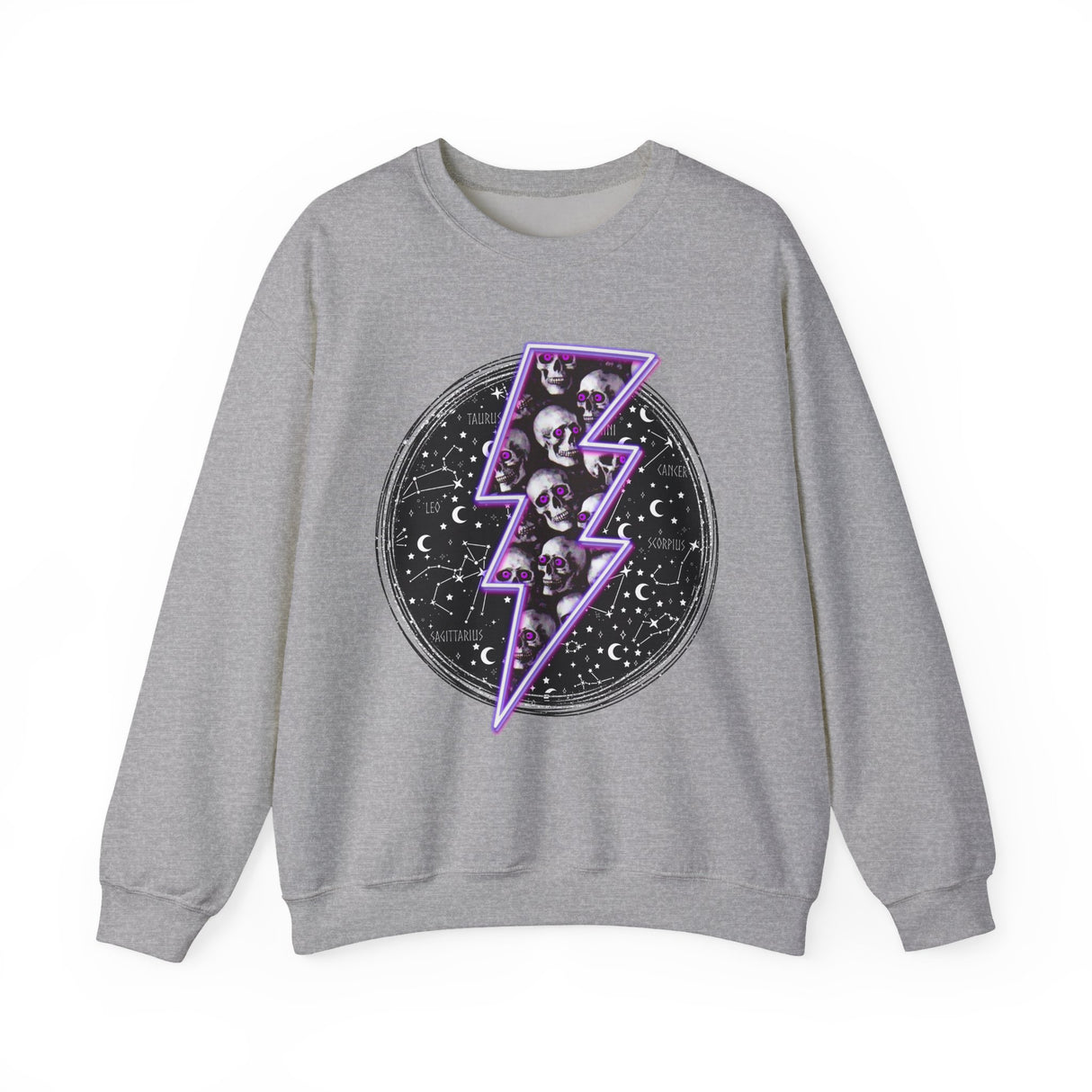 Skull Lightning Bolt Sweatshirt | Gothic Neon Skull Crewneck