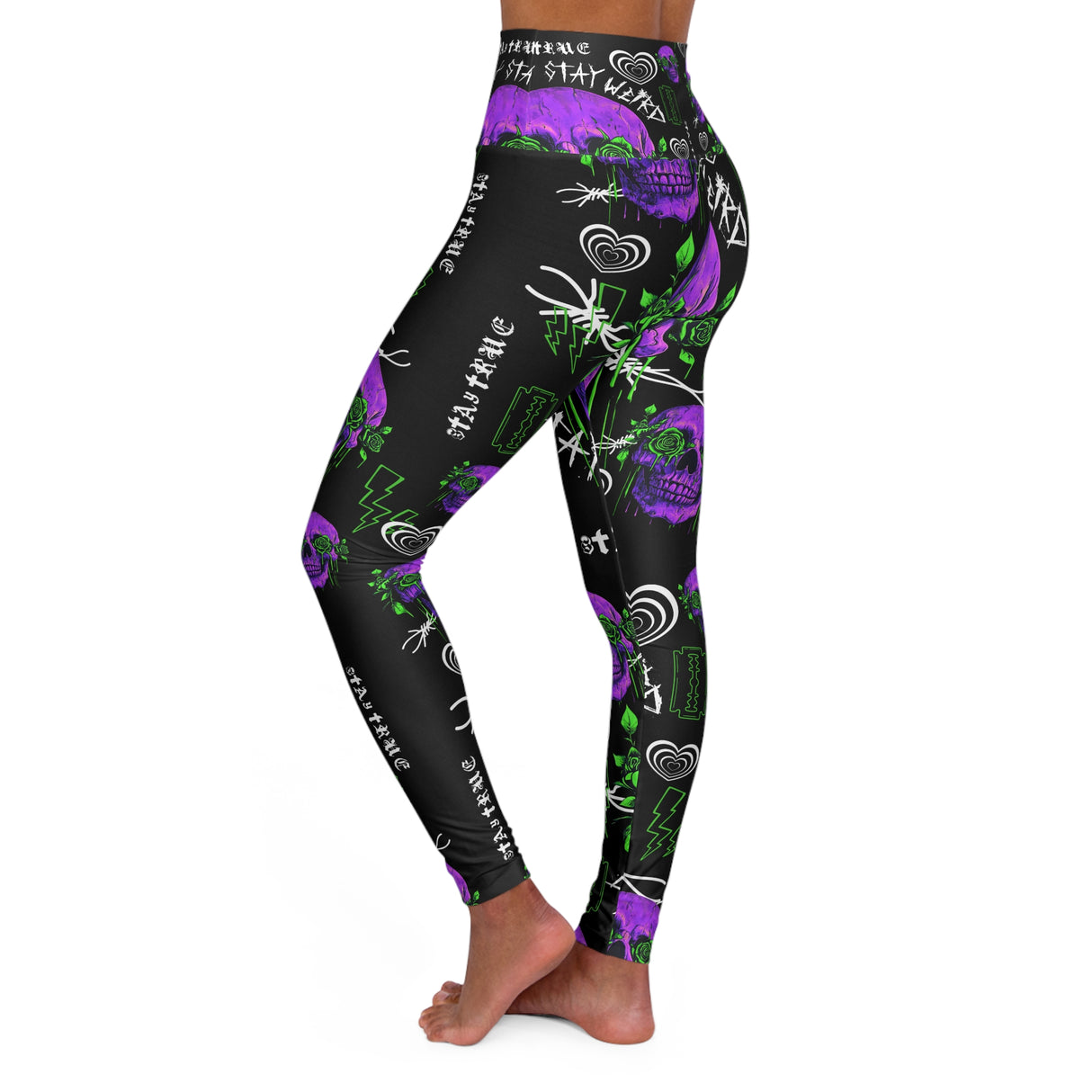 Gothic Floral Women's Yoga Pants, Skull Pattern Activewear, Festival Leggings, Unique Fitness Apparel, Halloween Costume Bottoms