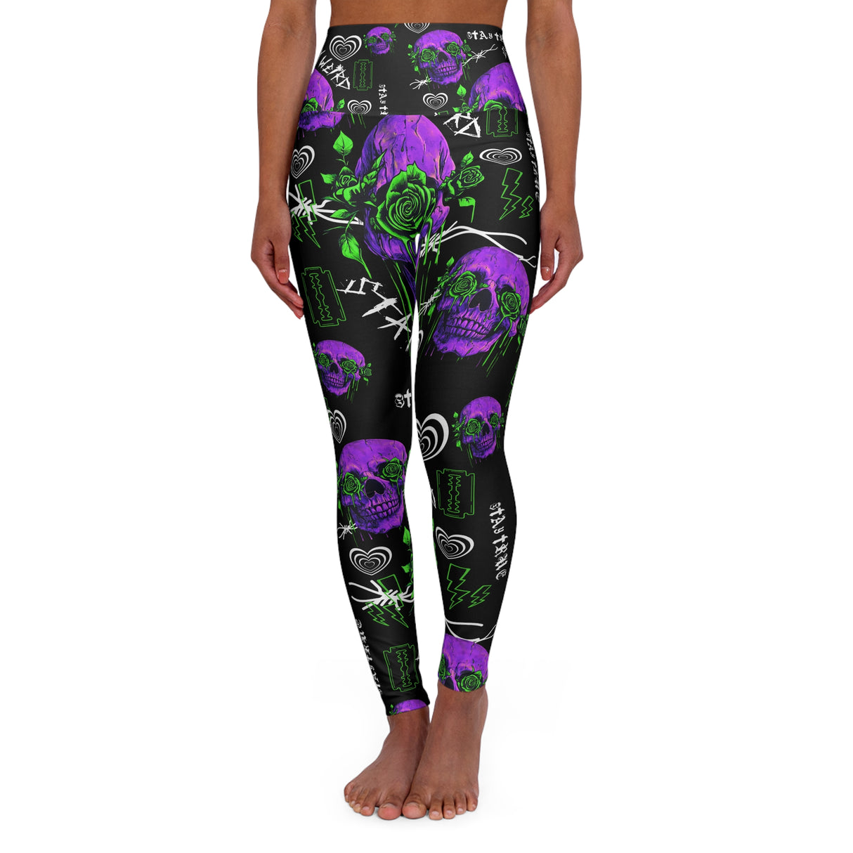 Gothic Floral Women's Yoga Pants, Skull Pattern Activewear, Festival Leggings, Unique Fitness Apparel, Halloween Costume Bottoms