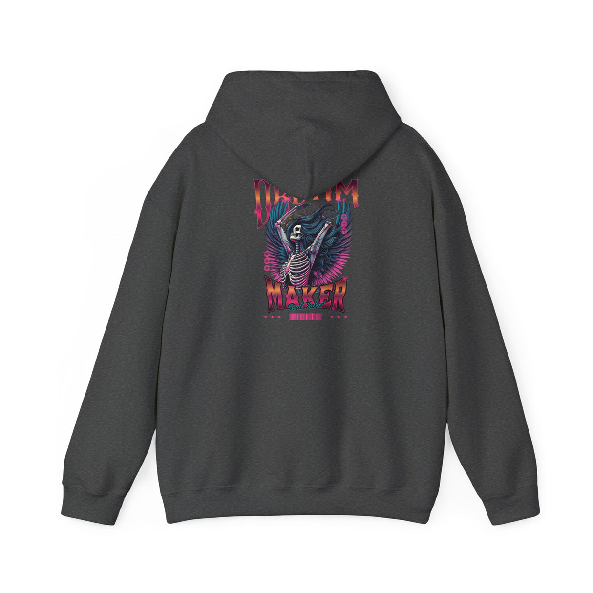 Dream Maker Skeleton Angel Hoodie ON THE BACK OF THE HOODIE | Neon Gothic Wings, Retro Vaporwave
