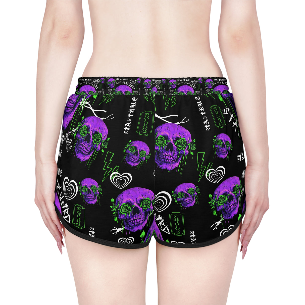 Women's Relaxed Skull Print Shorts - Stay Weird Vibe for Summer Fun