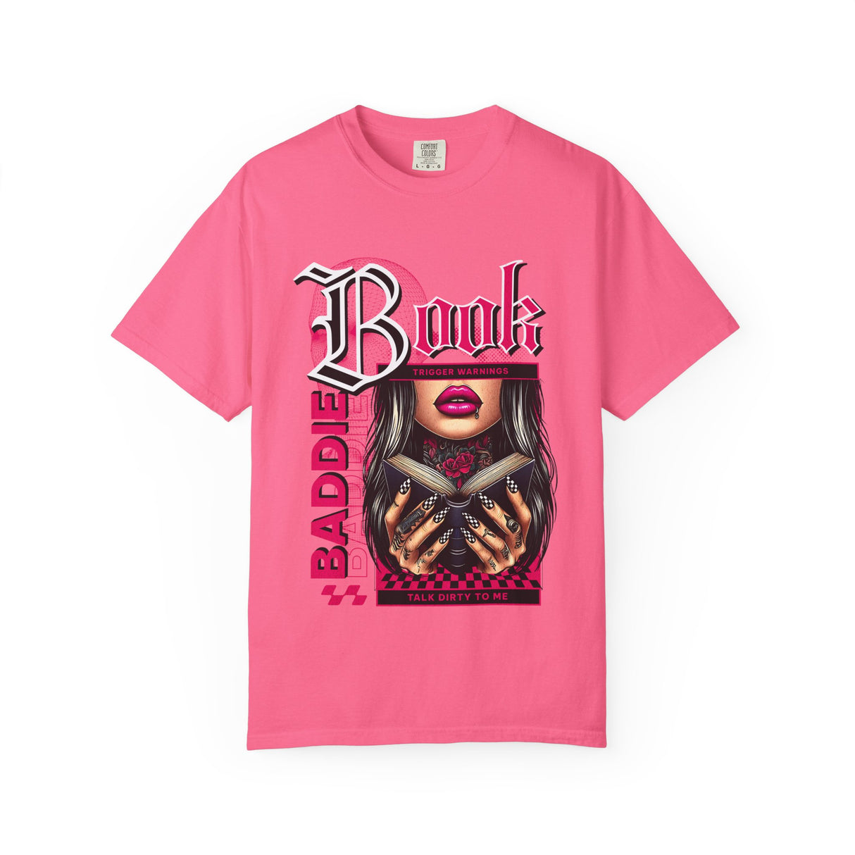 Baddie Book Graphic T-Shirt | Gothic Lip Art, Reading Girl Design