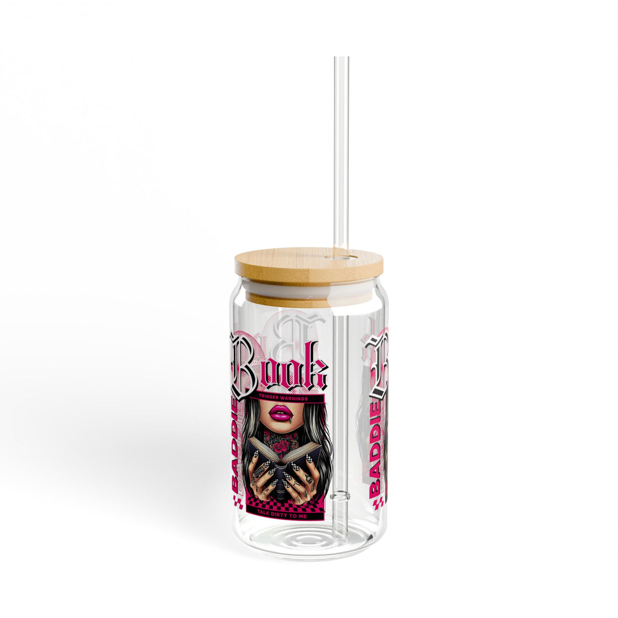 BOOK BADDIE - BOOK LOVERS - Sipper Glass - 16oz with Tattoo-Inspired Design