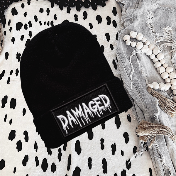 Damaged Faux Patch Black or Neon Pink Beanie