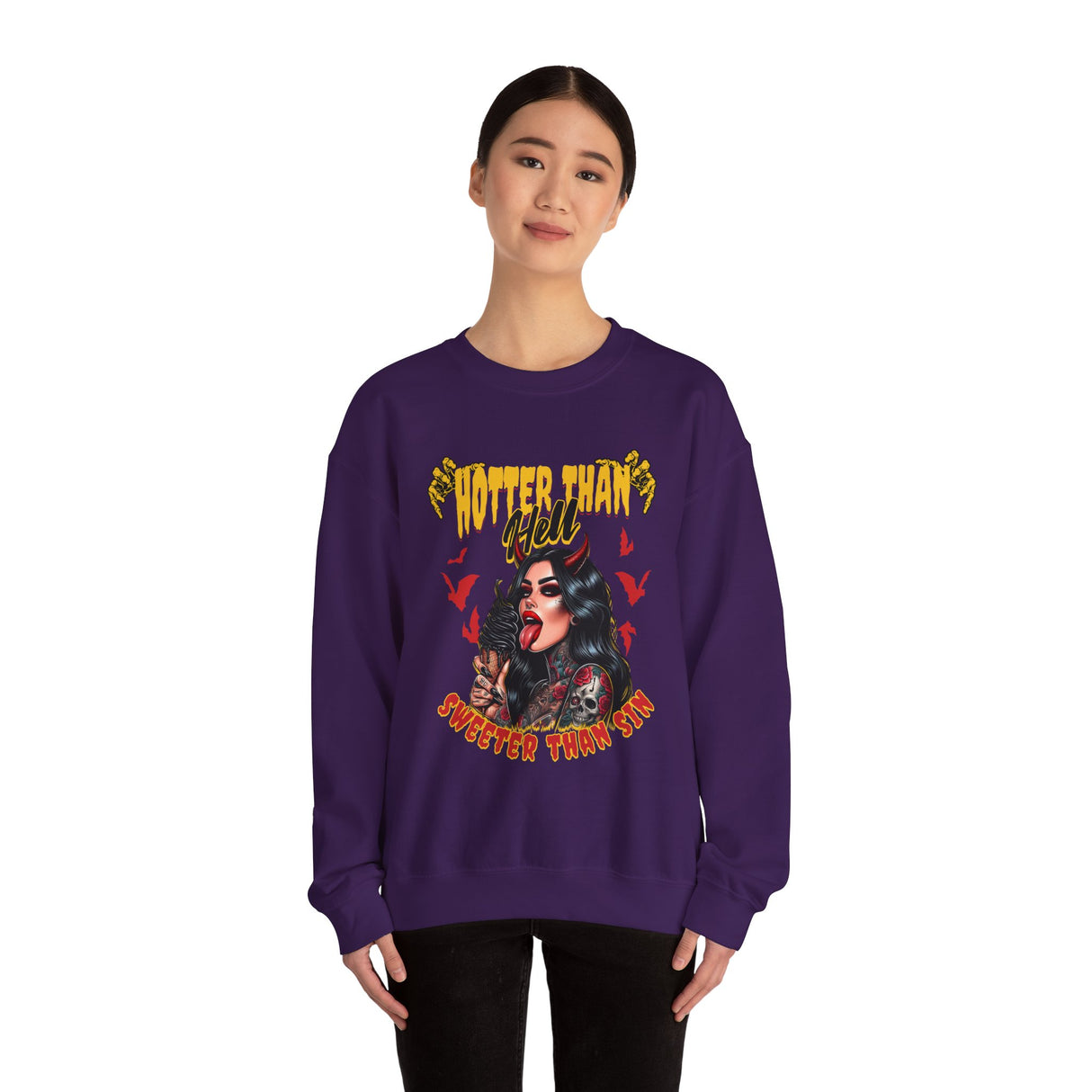 Hotter Than Hell Sweeter Than Sin Sweatshirt | Retro Tattoo Vampire, Gothic Horror