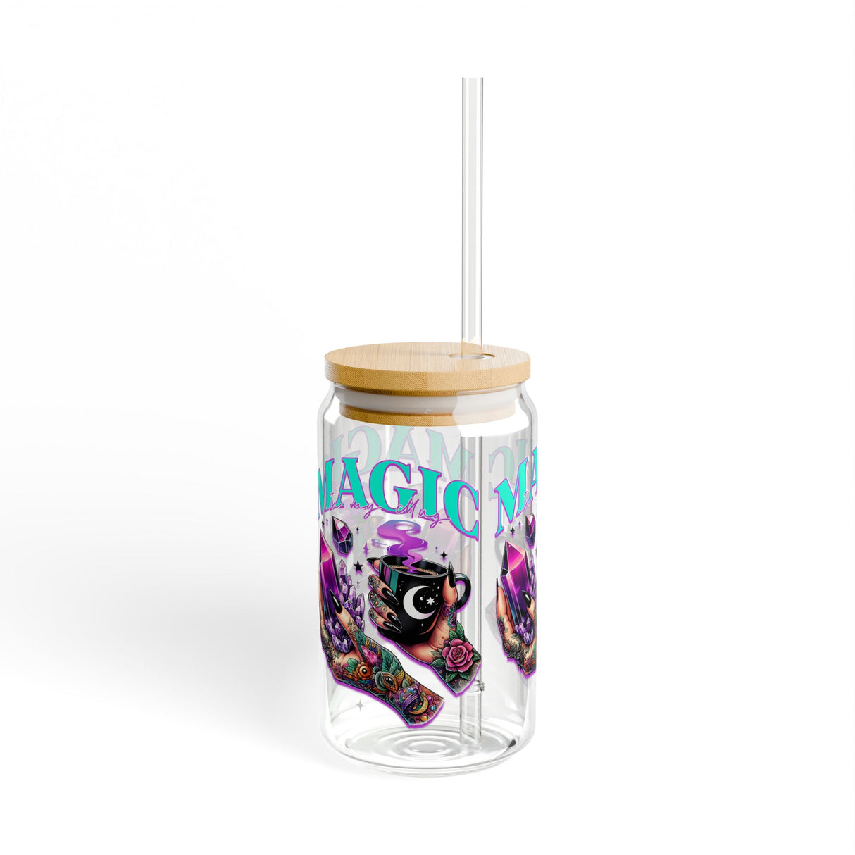 MAGIC - CRYSTALS & MUG - Sipper Glass - 16oz with Tattoo-Inspired Design
