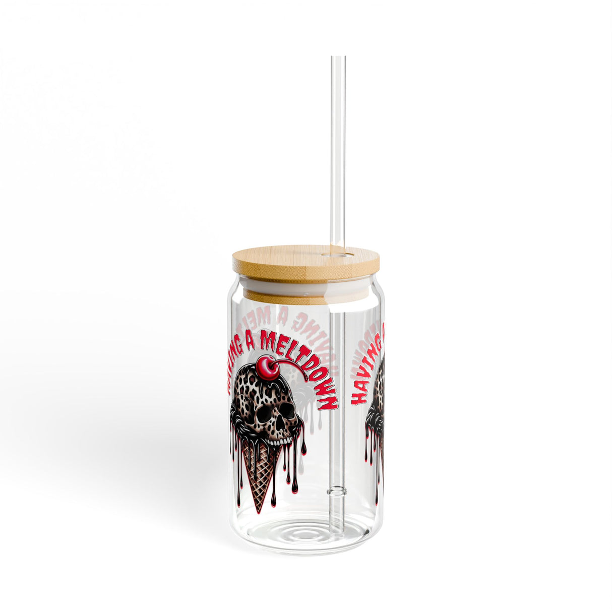I AM MELTING - ICE CREAM CONE WITH SKULL - Sipper Glass - 16oz with Tattoo-Inspired Design