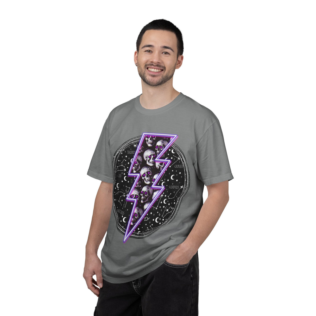 Skull Lightning Bolt T-Shirt | Neon Purple Skull Bolt Tee
