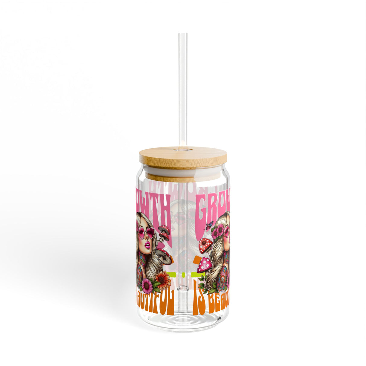 *EXCLUSIVE* GROWTH IS POSITIVE - RETRO VIBES - Sipper Glass - 16oz with Tattoo-Inspired Design