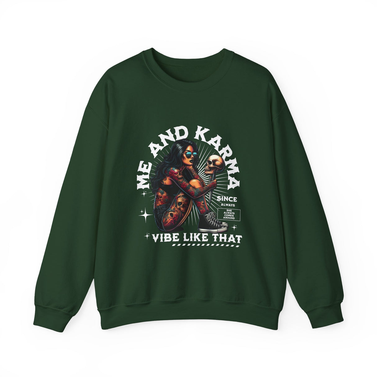 Me and Karma skull woman illustration Crewneck Sweatshirt | Vibe Like That