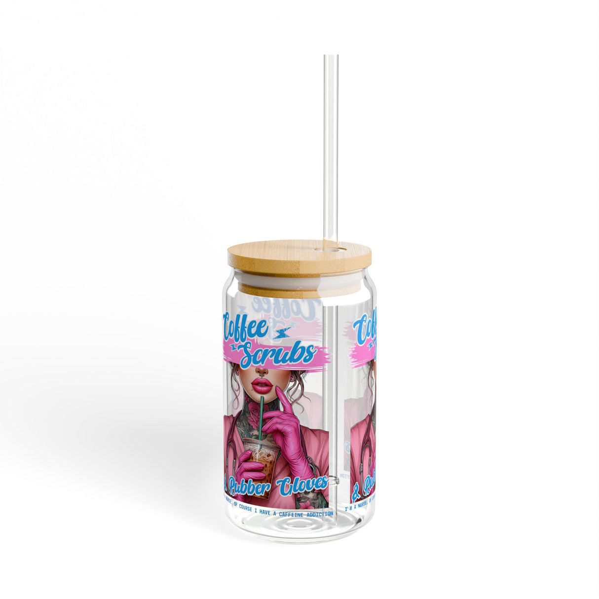 *EXCLUSIVE* COFFEE & SCRUBS & RUBBER GLOVES - NURSE - Sipper Glass - 16oz with Tattoo-Inspired Design