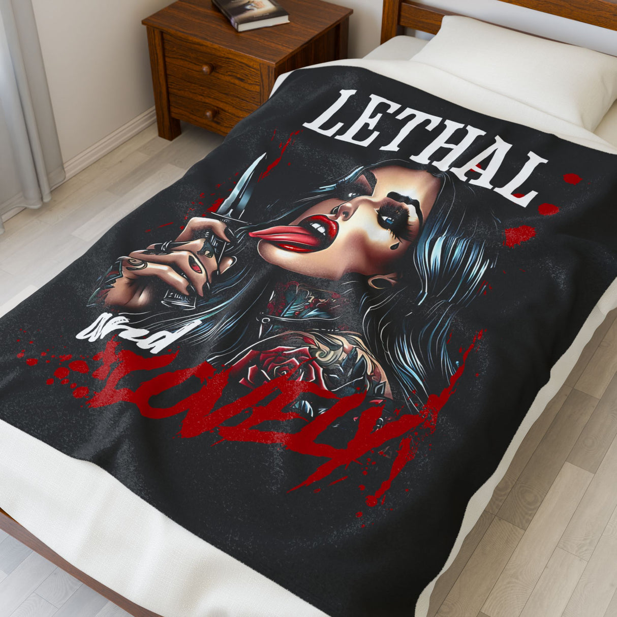 Lethal & Lovely Velveteen Plush Blanket - Cozy Gothic Home Decor