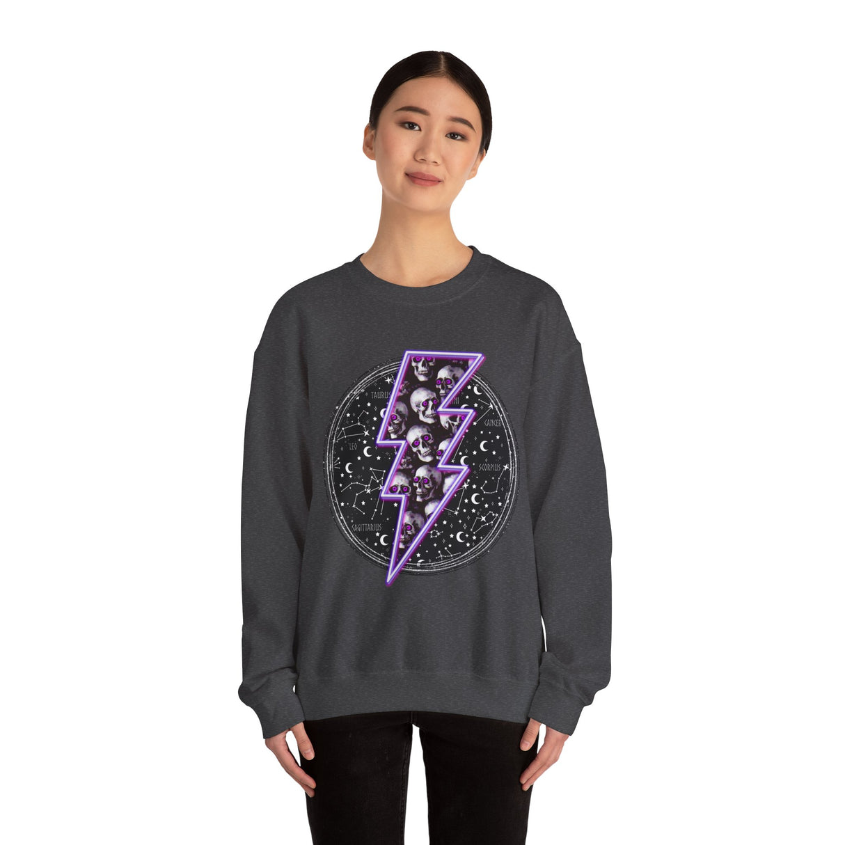Skull Lightning Bolt Sweatshirt | Gothic Neon Skull Crewneck