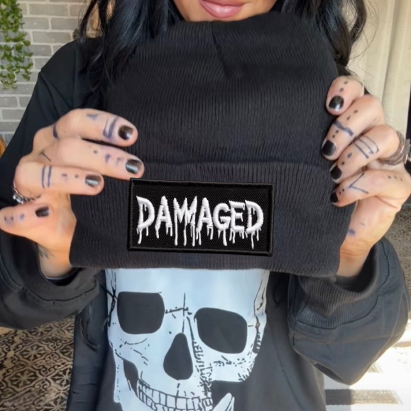 Damaged Faux Patch Black or Neon Pink Beanie