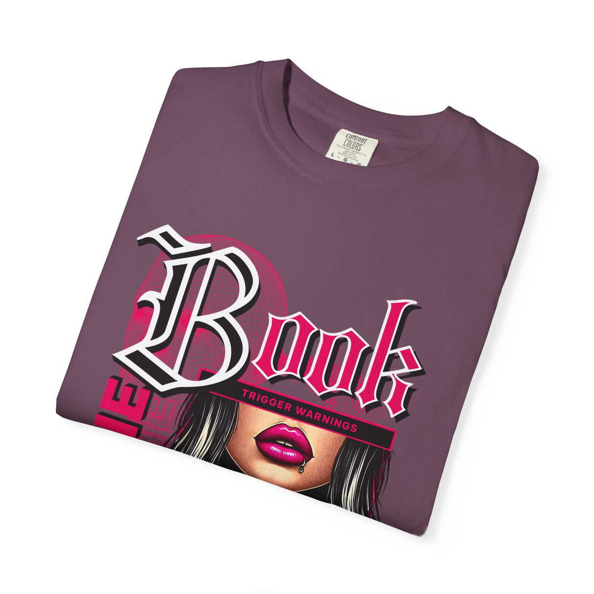Baddie Book Graphic T-Shirt | Gothic Lip Art, Reading Girl Design