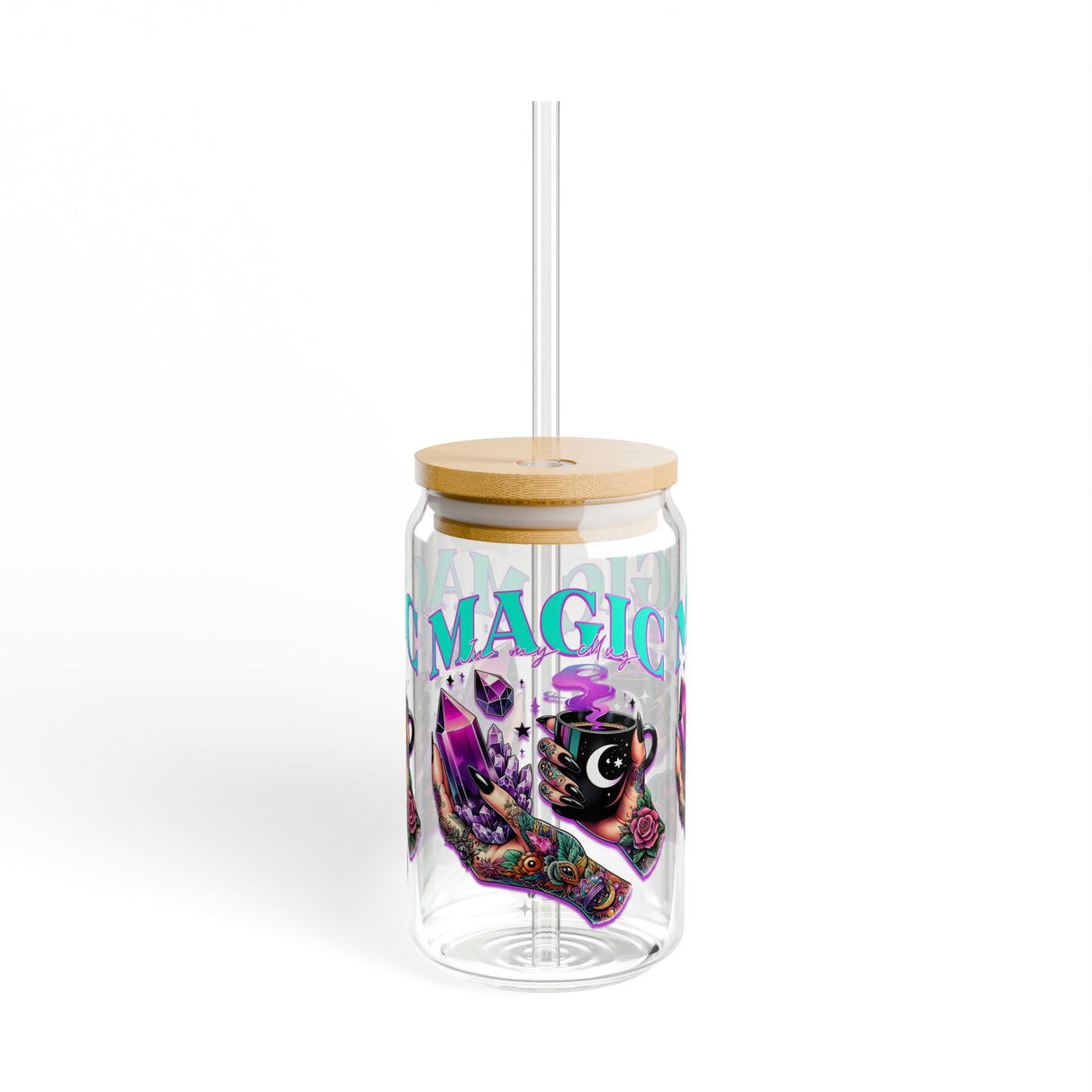 MAGIC - CRYSTALS & MUG - Sipper Glass - 16oz with Tattoo-Inspired Design