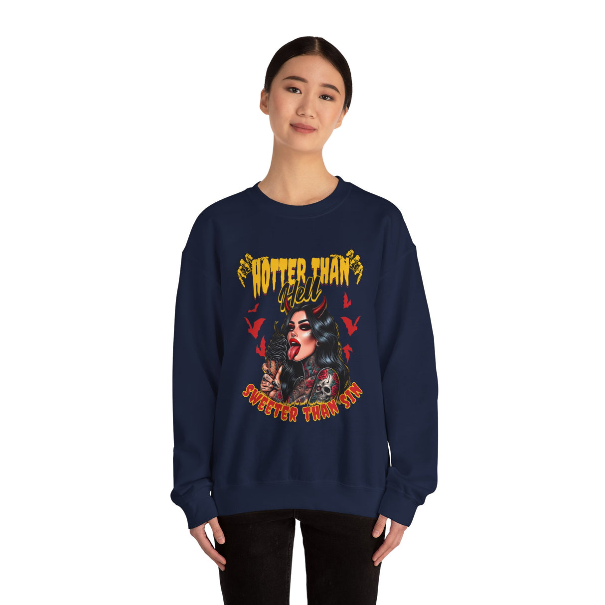 Hotter Than Hell Sweeter Than Sin Sweatshirt | Retro Tattoo Vampire, Gothic Horror
