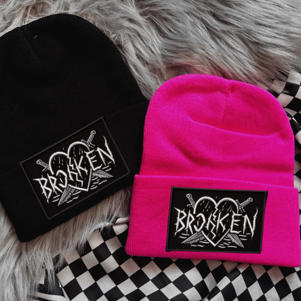 Broken Black or Neon Pink Beanie