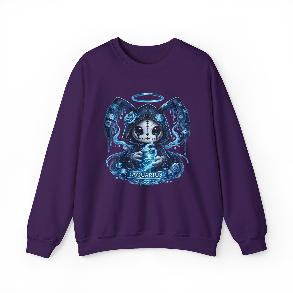 Aquarius Grim Reaper Zodiac Crewneck Sweatshirt | Water Bearer Hoodie Art