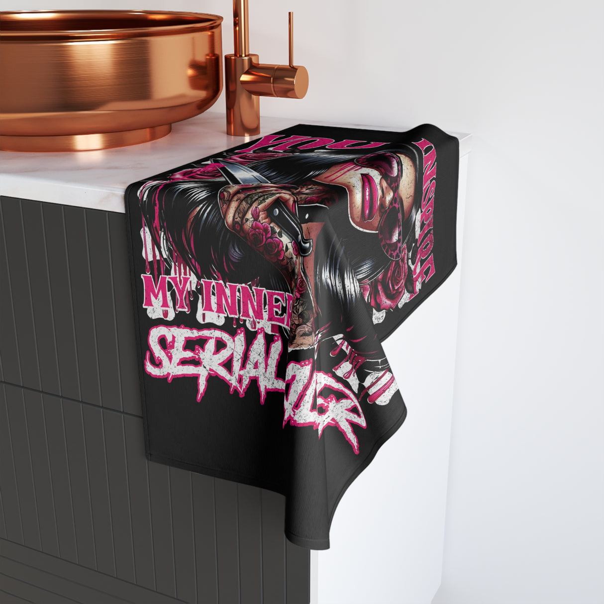 You Inspire My Inner Serial Killer Hand Towel - Edgy Gothic Kitchen Decor