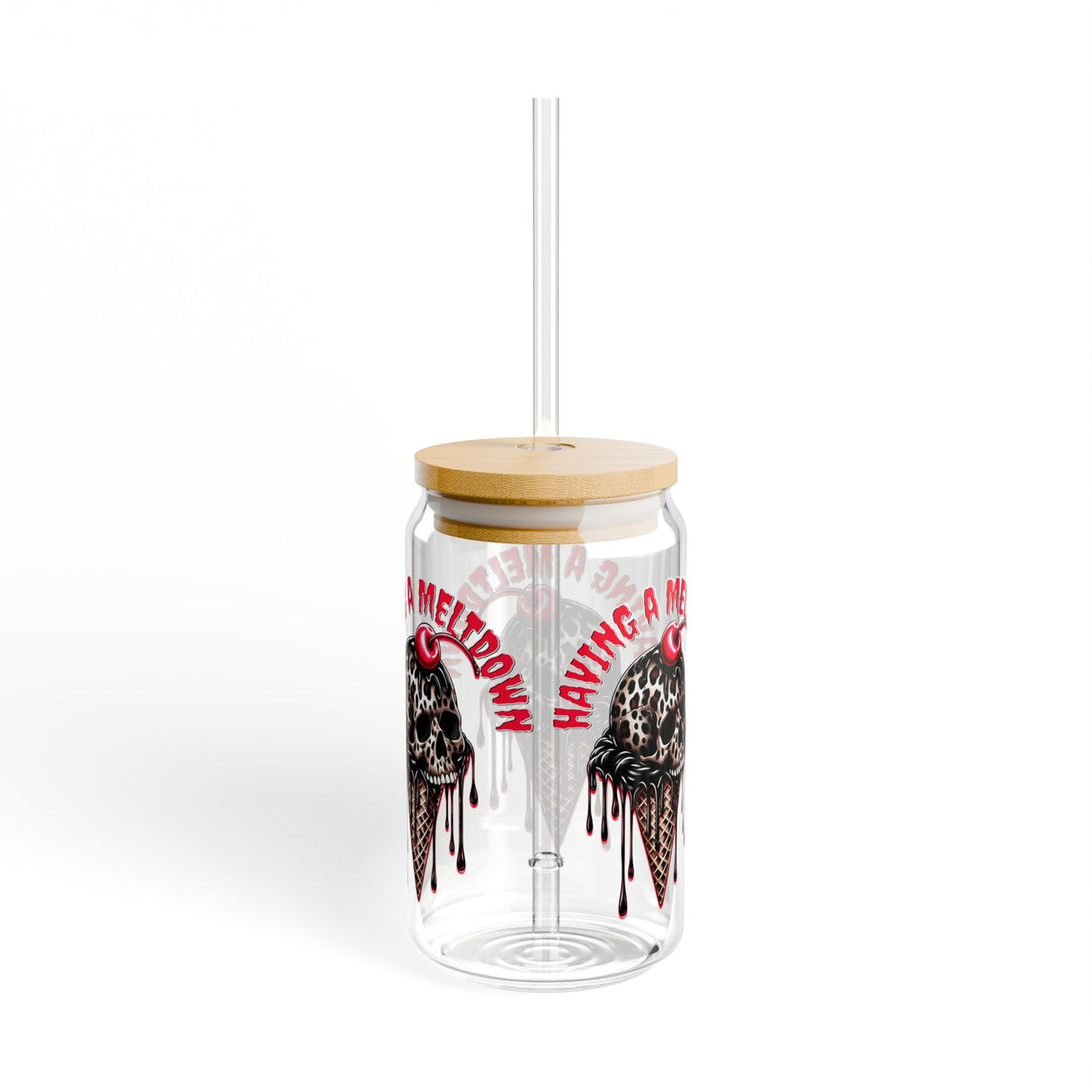 I AM MELTING - ICE CREAM CONE WITH SKULL - Sipper Glass - 16oz with Tattoo-Inspired Design