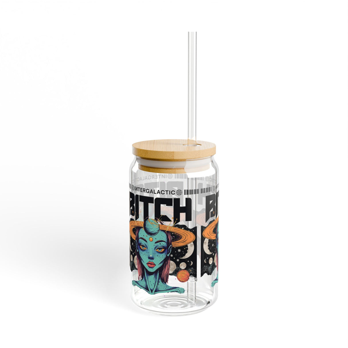 INTERGALATIC BITCH - ALIEN INSPIRED - Sipper Glass - 16oz with Tattoo-Inspired Design