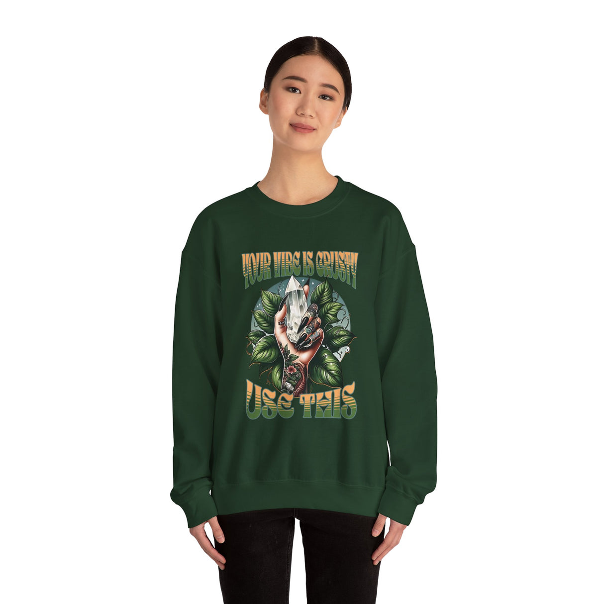 Your Vibe is Crusty, Use This Hand Holding Skull and Snake Crewneck Sweatshirt | Gothic Botanical Graphic