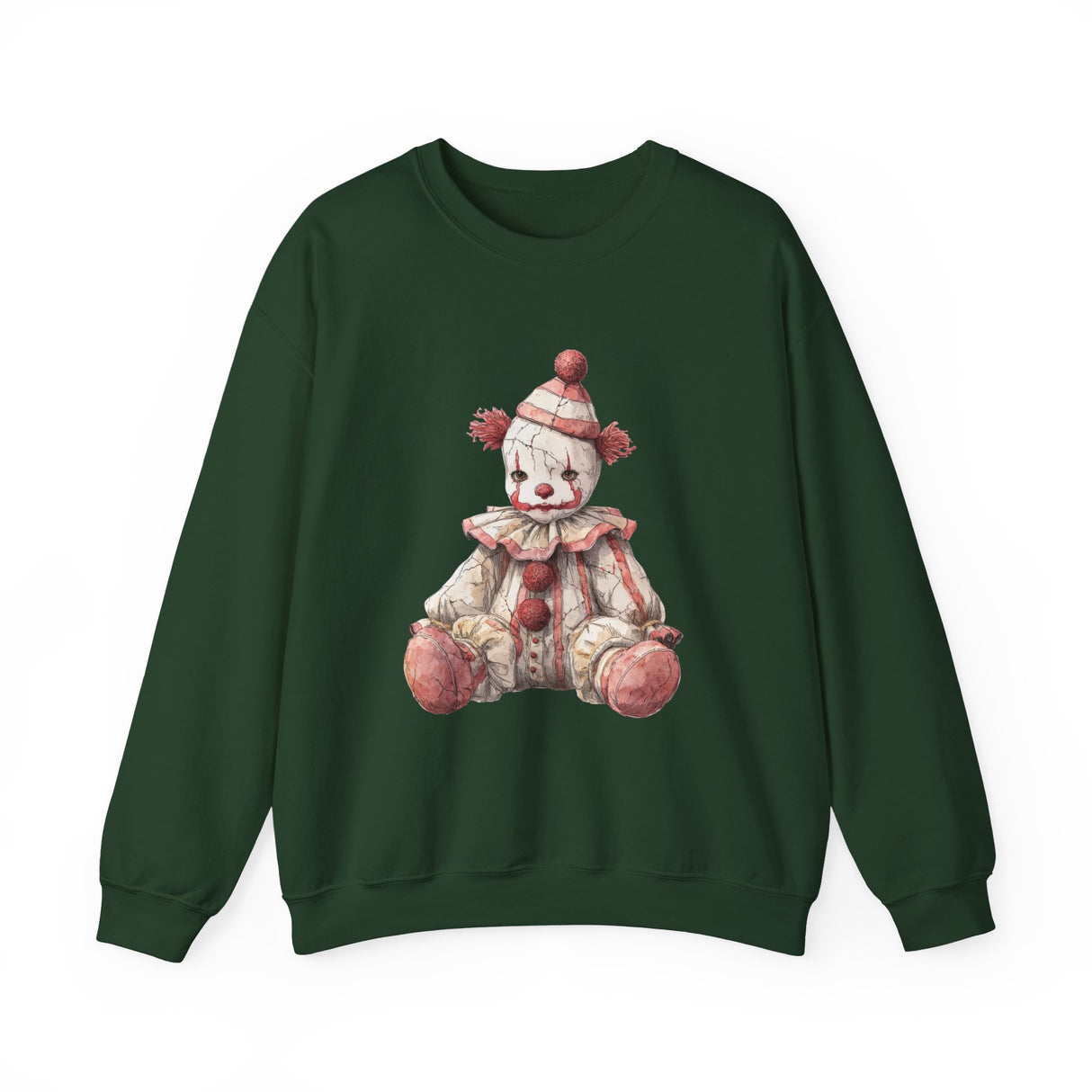 Vintage Rag Doll Clown Sweatshirt | Cute Sitting Clown Illustration