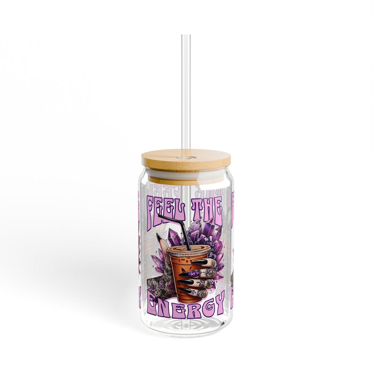FELL THE ENERGY - CAFFEINE AND CRYSTALS - SOME ARE GATHERING CRYSTALS - Sipper Glass - 16oz with Tattoo-Inspired Design