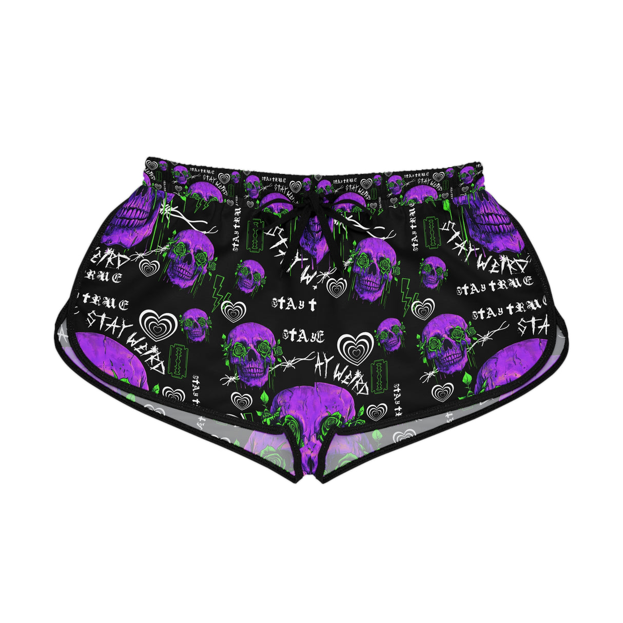 Women's Relaxed Skull Print Shorts - Stay Weird Vibe for Summer Fun