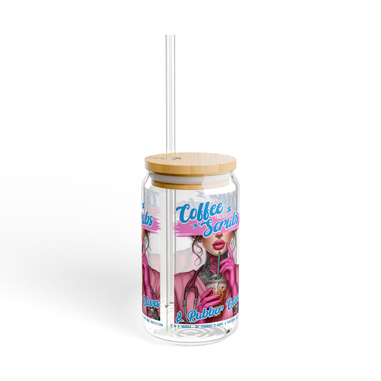 *EXCLUSIVE* COFFEE & SCRUBS & RUBBER GLOVES - NURSE - Sipper Glass - 16oz with Tattoo-Inspired Design