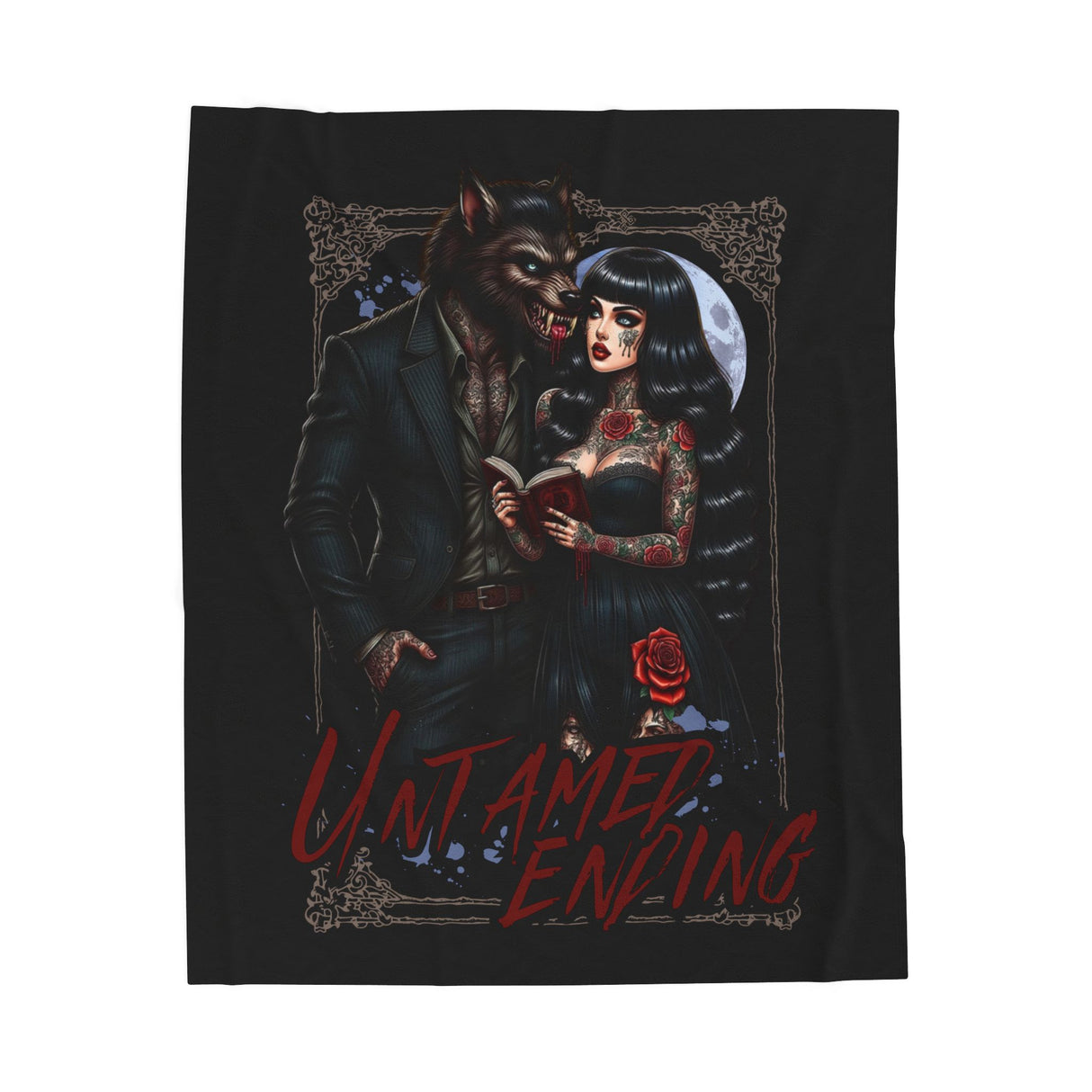 UNTAMED HEARTS - WEREWOLF & TATTED LADY - BOOK LOVERS Velveteen Plush Blanket