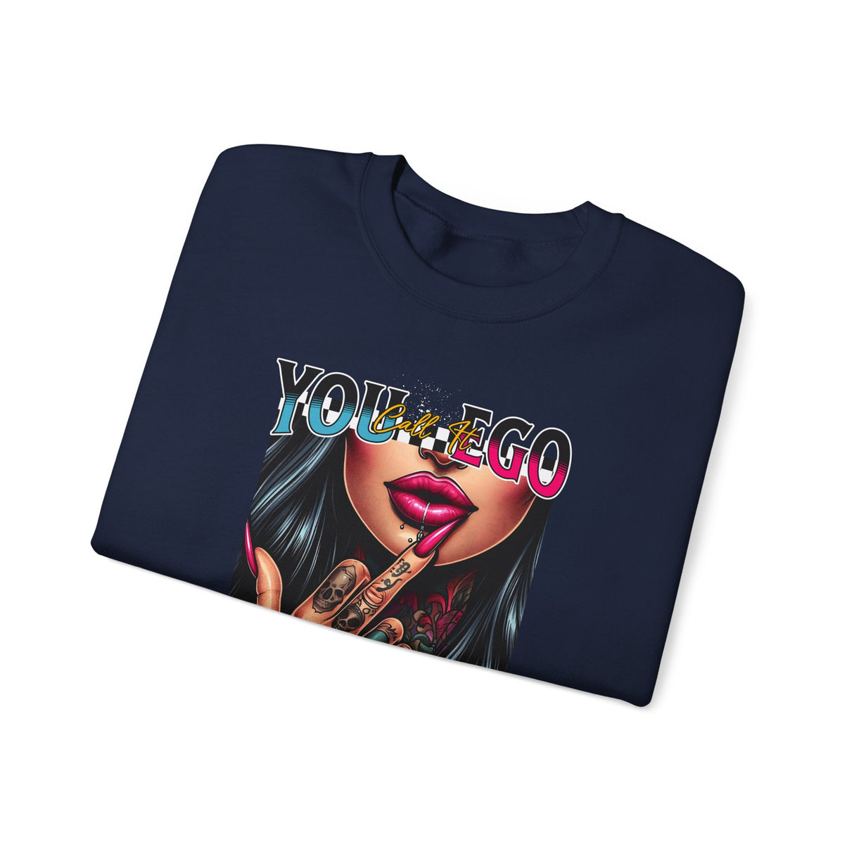 You Ego, Self Respect sweatshirt | Graphic woman flipping middle finger, neon text
