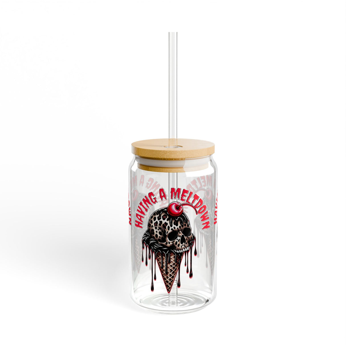I AM MELTING - ICE CREAM CONE WITH SKULL - Sipper Glass - 16oz with Tattoo-Inspired Design
