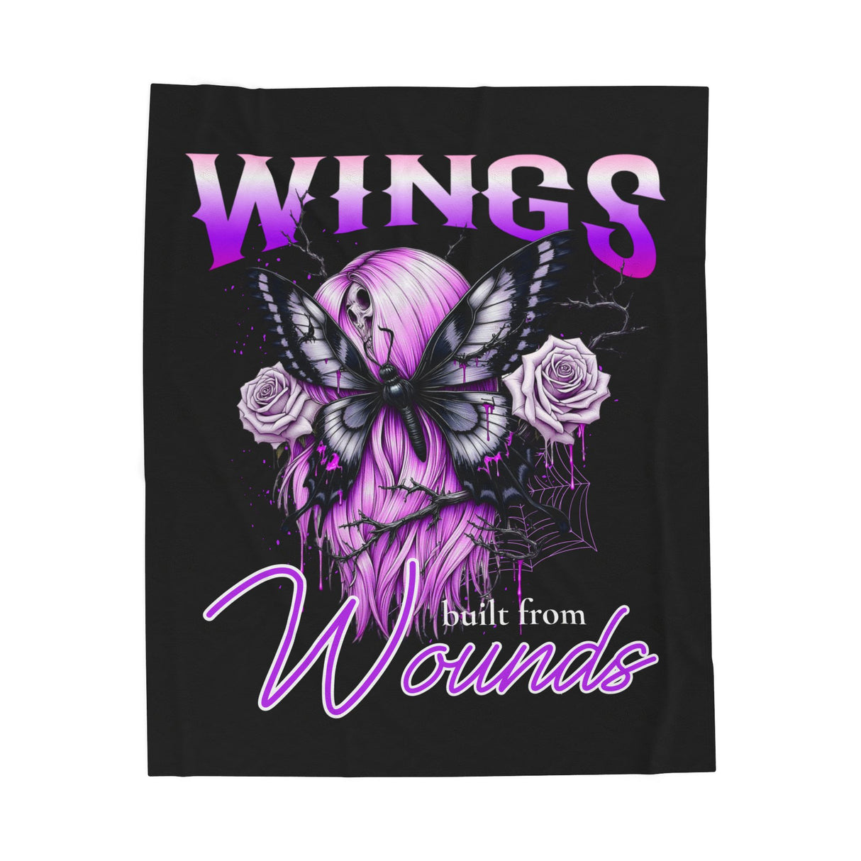 Wings Built from Wounds Velveteen Plush Blanket - Cozy Gothic Decor for Self-Love & Healing