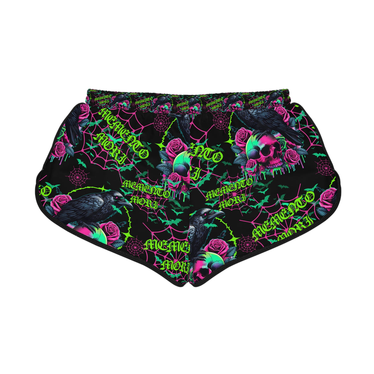 Women's Relaxed Skull Print Shorts - Memento Mori with a Raven