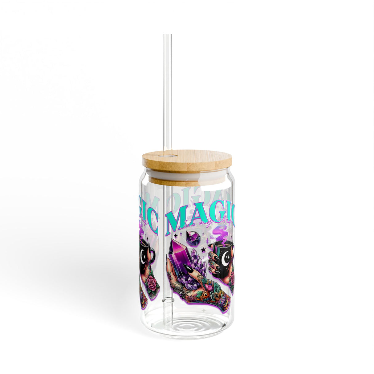 MAGIC - CRYSTALS & MUG - Sipper Glass - 16oz with Tattoo-Inspired Design