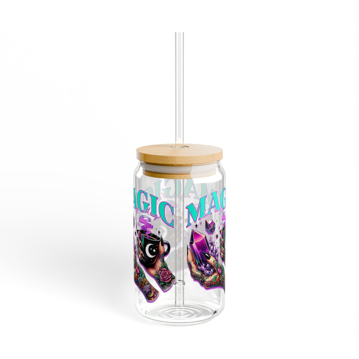 MAGIC - CRYSTALS & MUG - Sipper Glass - 16oz with Tattoo-Inspired Design