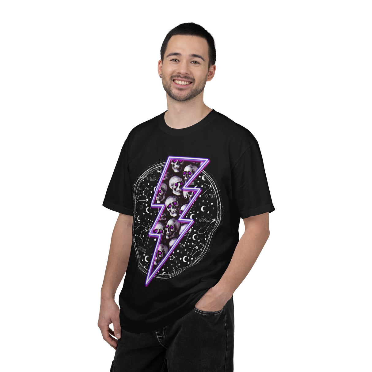 Skull Lightning Bolt T-Shirt | Neon Purple Skull Bolt Tee