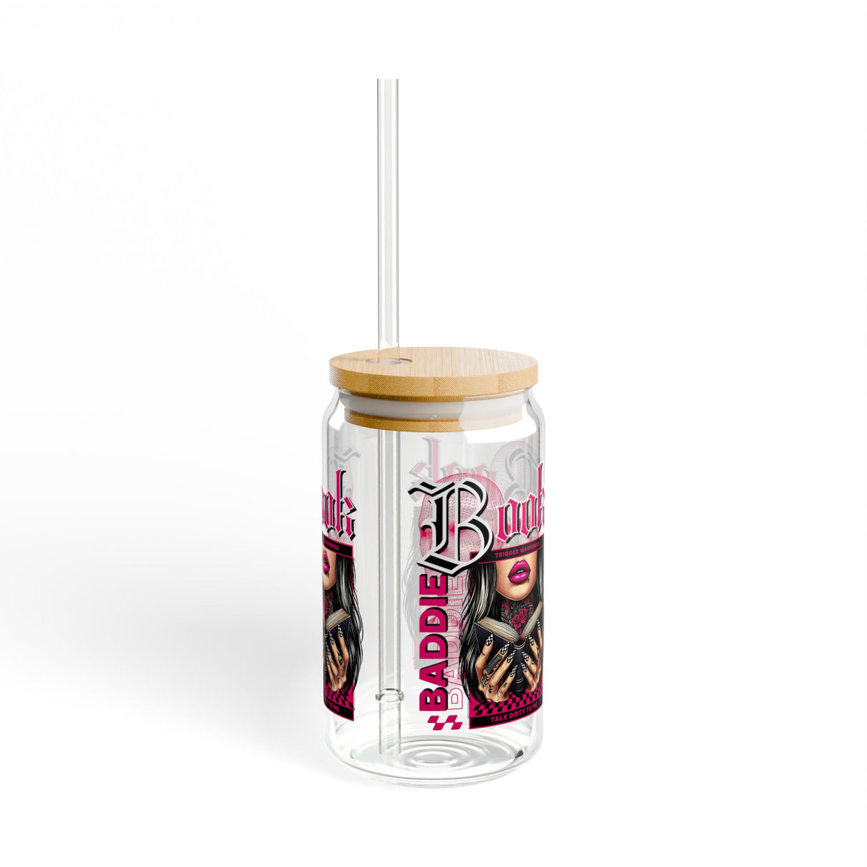 BOOK BADDIE - BOOK LOVERS - Sipper Glass - 16oz with Tattoo-Inspired Design