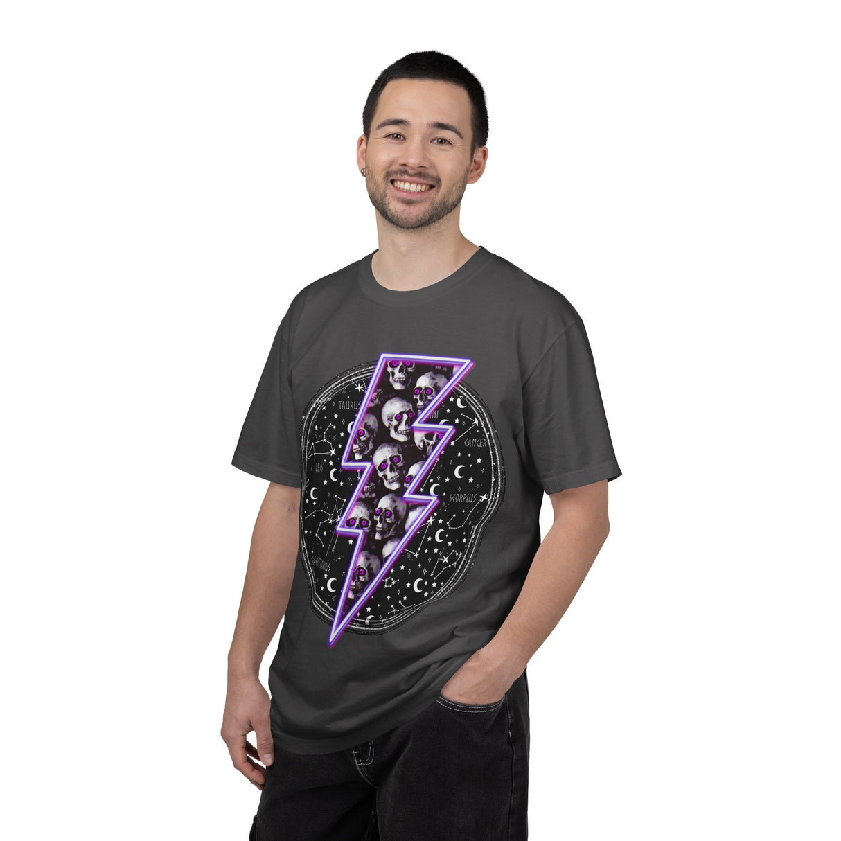 Skull Lightning Bolt T-Shirt | Neon Purple Skull Bolt Tee