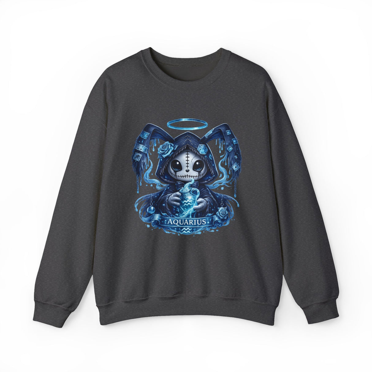 Aquarius Grim Reaper Zodiac Crewneck Sweatshirt | Water Bearer Hoodie Art