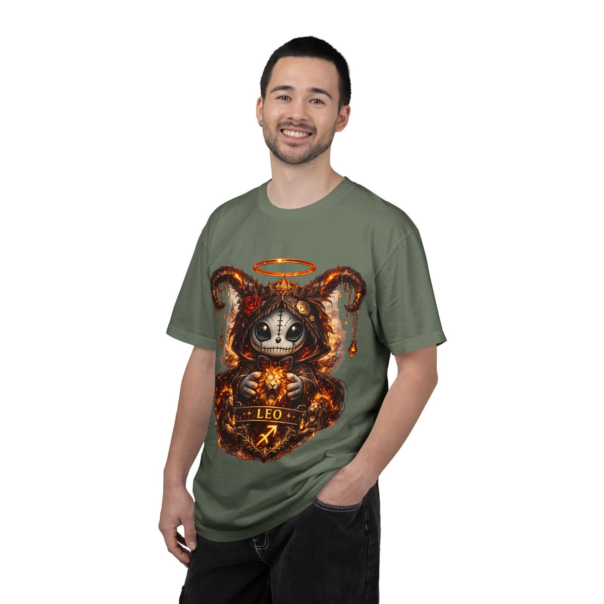 Leo Zodiac Demon Doll T-Shirt | Astrological Sagittarius Skull Illustration