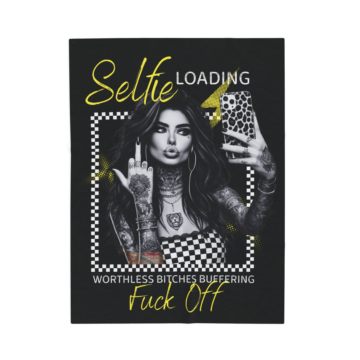 Selfie Loading, Worthless Bitches Buffering, Fuck Off - Velveteen Plush Blanket - Cozy Decorative Throw for Home