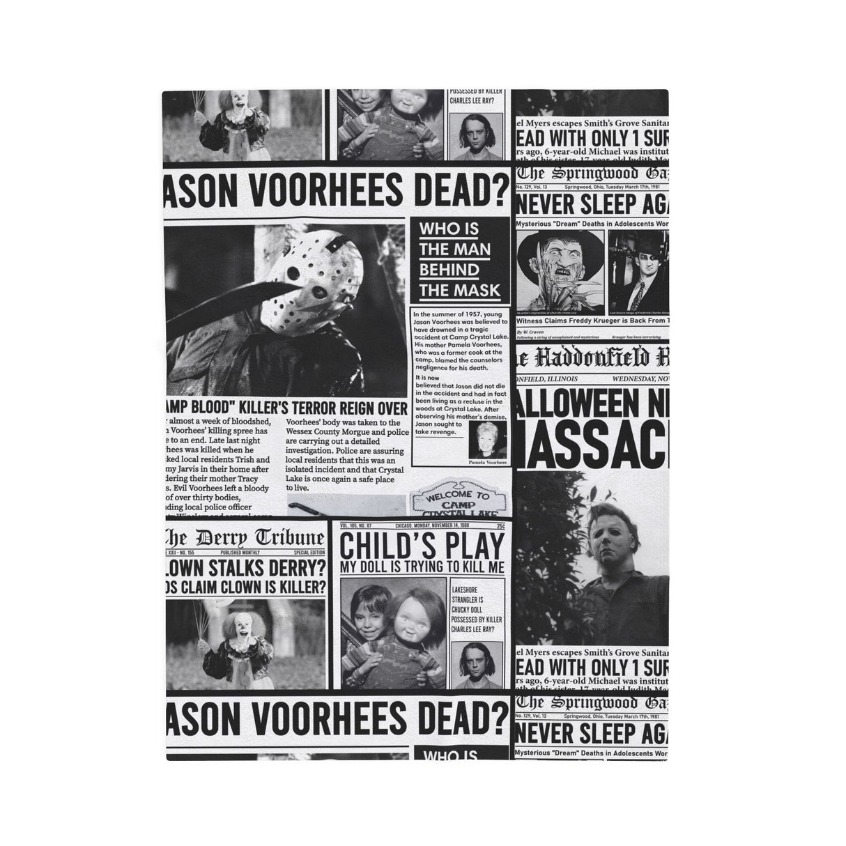 Halloween Scary Newspaper Style Velveteen Plush Blanket