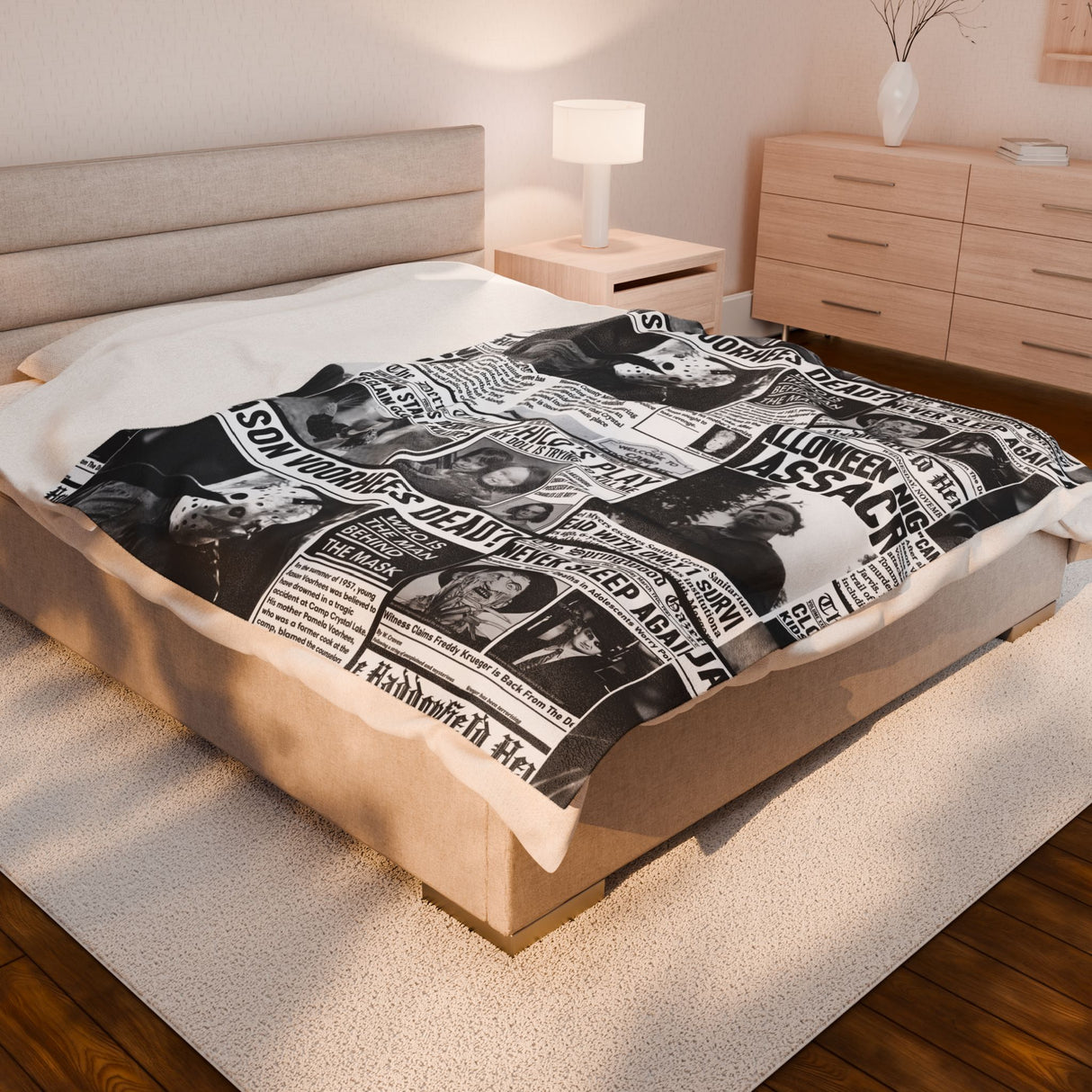 Halloween Scary Newspaper Style Velveteen Plush Blanket