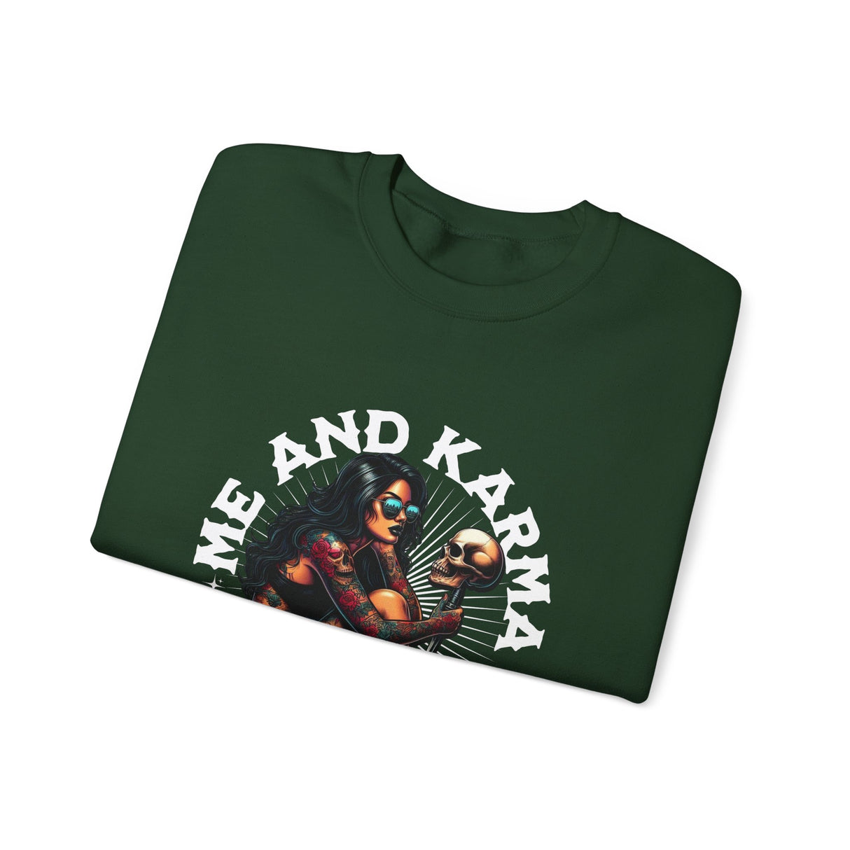Me and Karma skull woman illustration Crewneck Sweatshirt | Vibe Like That