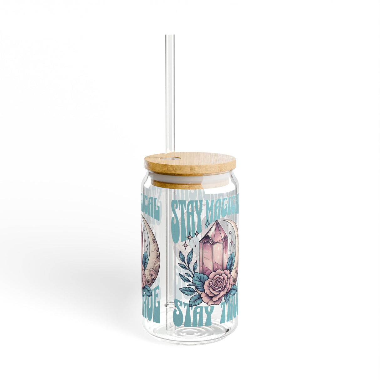 STAY MAGICAL, STAY TRUE - CRYSTALS VIBE - Sipper Glass - 16oz with Tattoo-Inspired Design