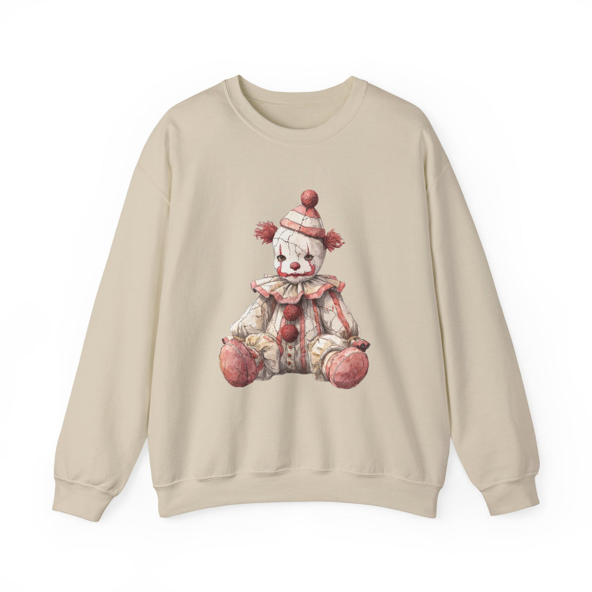 Vintage Rag Doll Clown Sweatshirt | Cute Sitting Clown Illustration